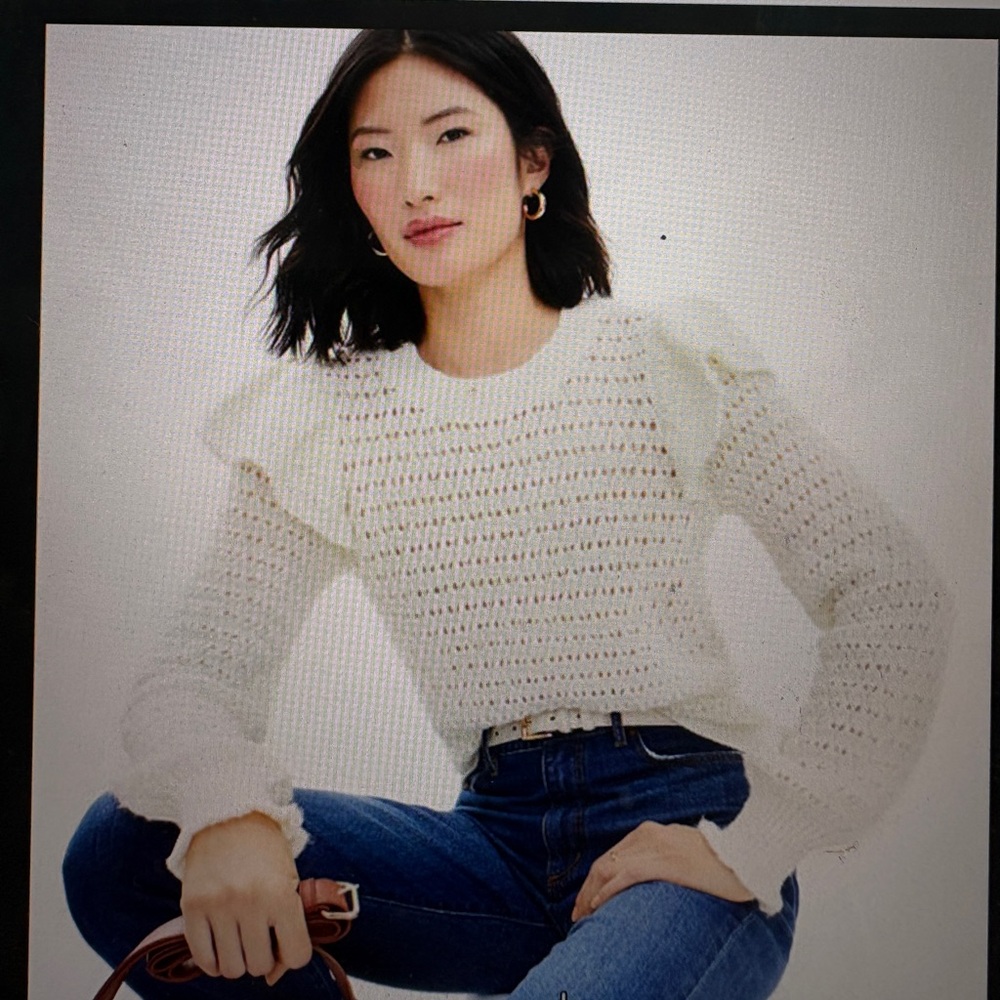 LOFT Women’s Cream Open-Knit Crewneck Sweater
